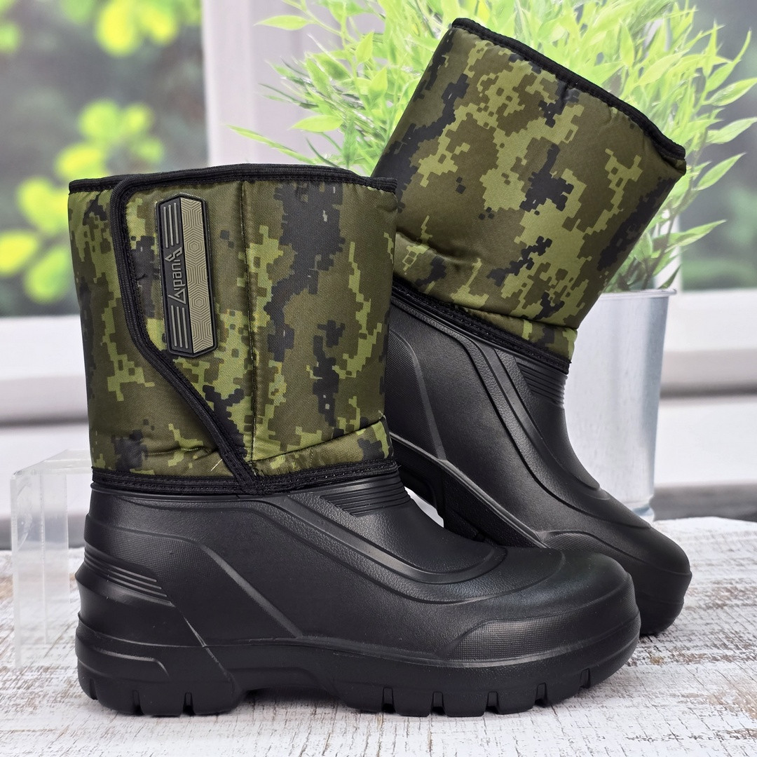 Чоботи чоловічі піна ЕВА Gipanis хакі з чорним зимові на хутрі 6028