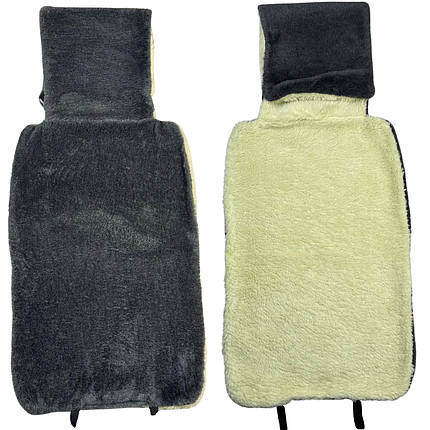 Додаткова хутряна накидка на спинку заднього сидіння автомобіля сіра з підголовником, фото 2