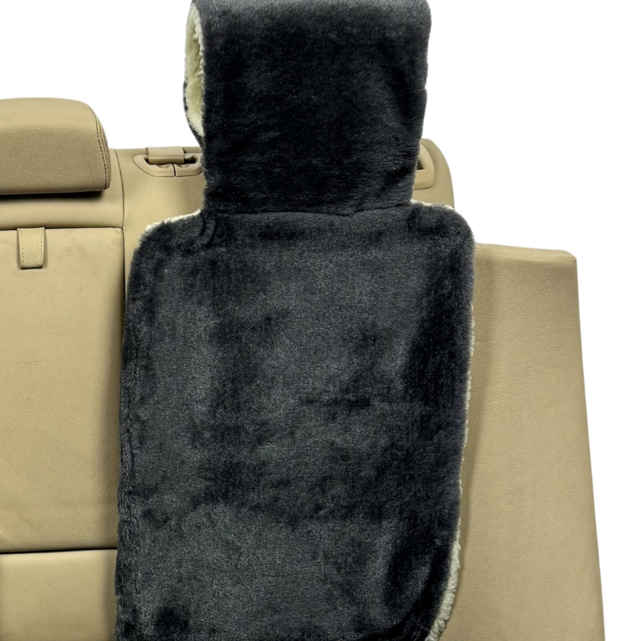 Додаткова хутряна накидка на спинку заднього сидіння автомобіля сіра з підголовником