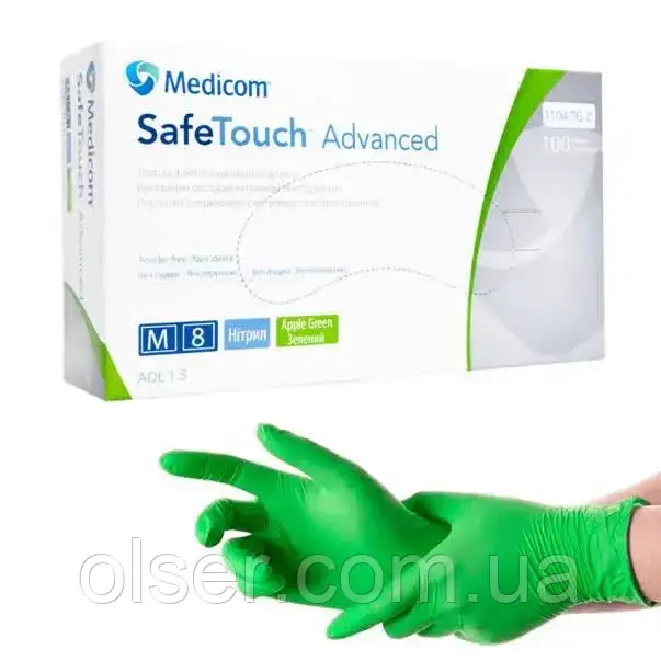 Нітрилові рукавички Medicom Safetouch, салатові