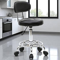 Стілець зі спинкою на колесах (табурет) для салону, манікюру, барної стійки, кухні Bonro B-494 чорний екошкіра з регулюванням, фото 2