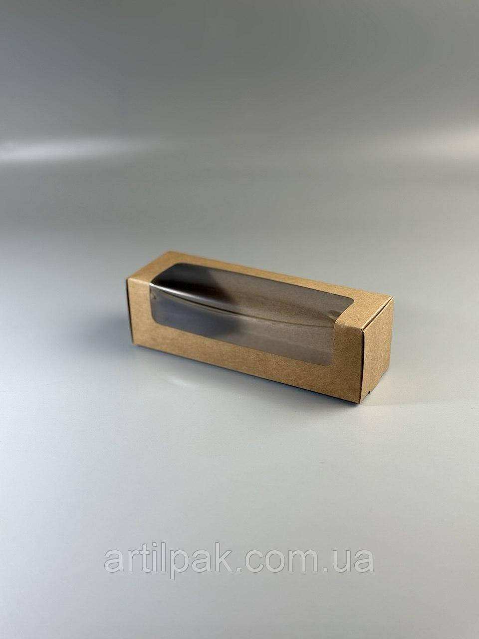 Коробка для макаронс з віконцем 200*60*60 Крафт, фото 1