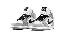 Чоловічі зимові кросівки Nike Jordan 1 Mid Light Smoke Grey Winter Fur (сіро-білі) високі на хутрі шкіра Y13007