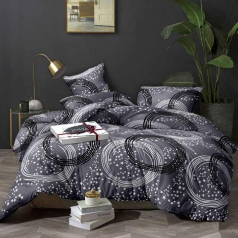 Євро комплект постільної білизни "Кружочки і зірочки" (Поліестер) | Простирадло 200х220 см, фото 1