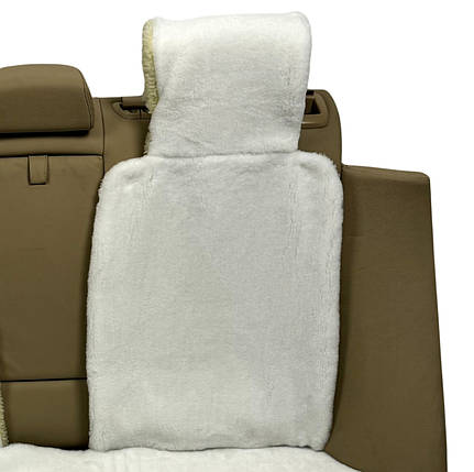 Додаткова хутряна накидка на спинку заднього сидіння автомобіля біла з підголовником, фото 1
