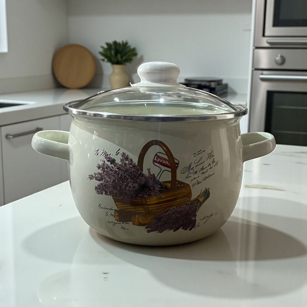 Емальована сферична каструля 3.5л Кошик лаванди молочна 61913/2 Idilia