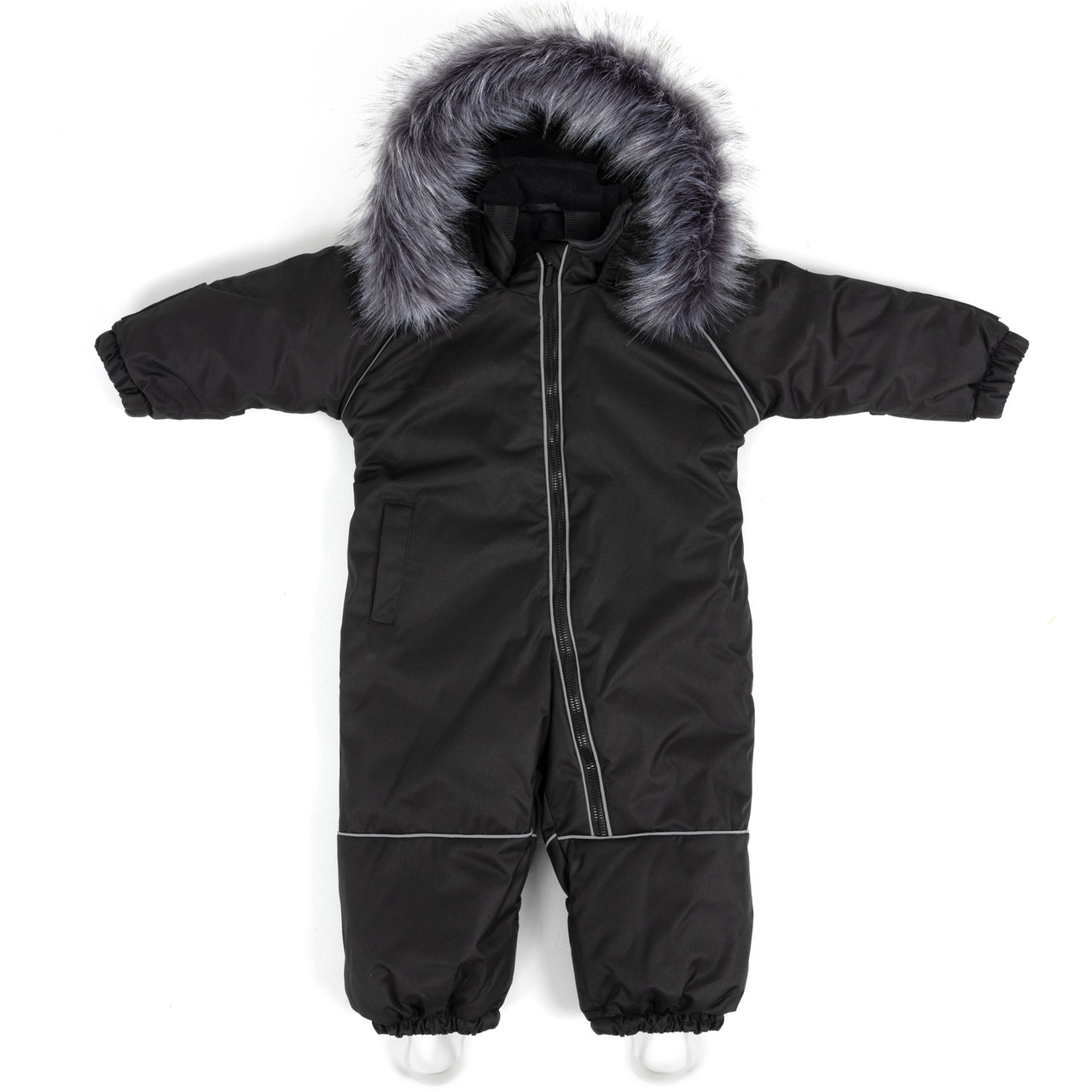 Дитячий зимовий комбінезон Аполло з хутром опушкою Утеплювач Termoloft Мембранна тканина Чорний Розмір 74/80, фото 1