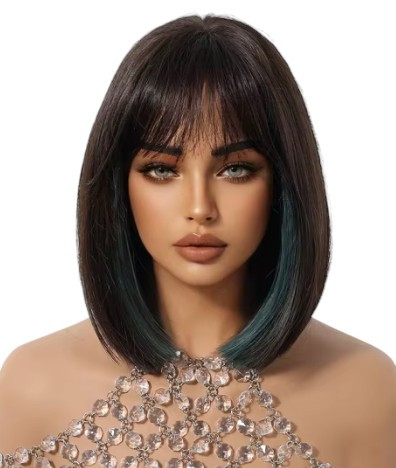 Перука Leora шоколад з зеленим низом, натуральне синтетичне волосся