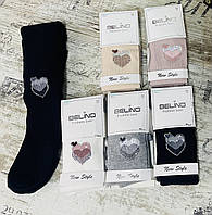 Однотонні колготки для дівчаток із серцем зі стразиками