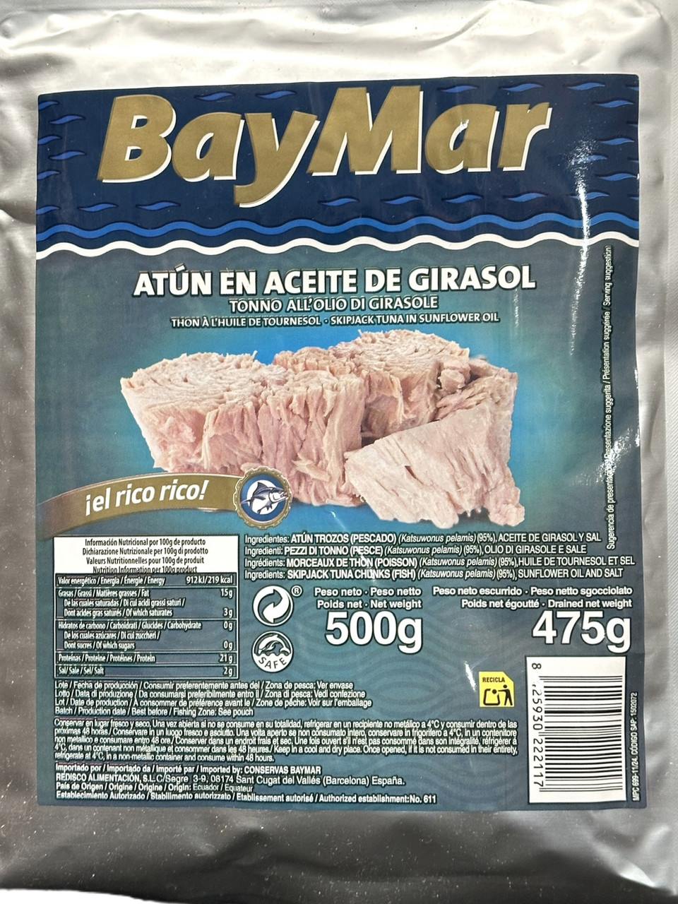 Тунець BayMar в соняшниковій олії 500 г