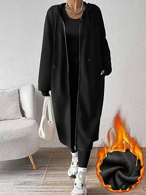 Стильний подовжений жіночий кардиган з капюшоном (тринитка на флісі)