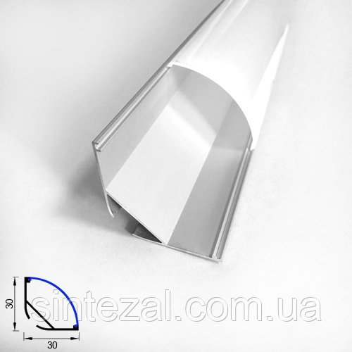 Кутовий LED-профіль із розсіювачем П-15L, 30х30x2000мм.