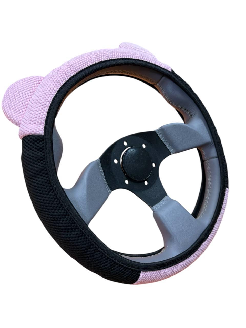 Чохол на кермо. Обплетення на кермо. Жіноча з рожевими вушками М 37-39 см