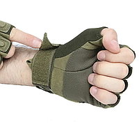 Тактичні рукавички з відкритими пальцями чоловічі для ЗСУ. М'яка кістка. Колір Хакі. Розмір L