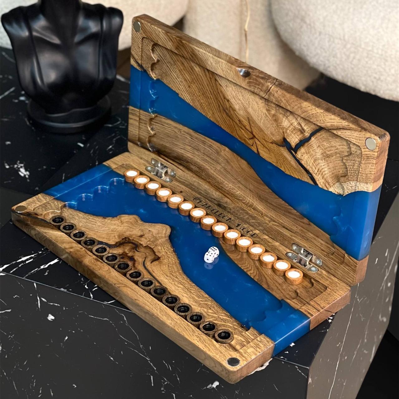 Нарди ручної роботи з натурального дерева та епоксидної смоли, фото 1