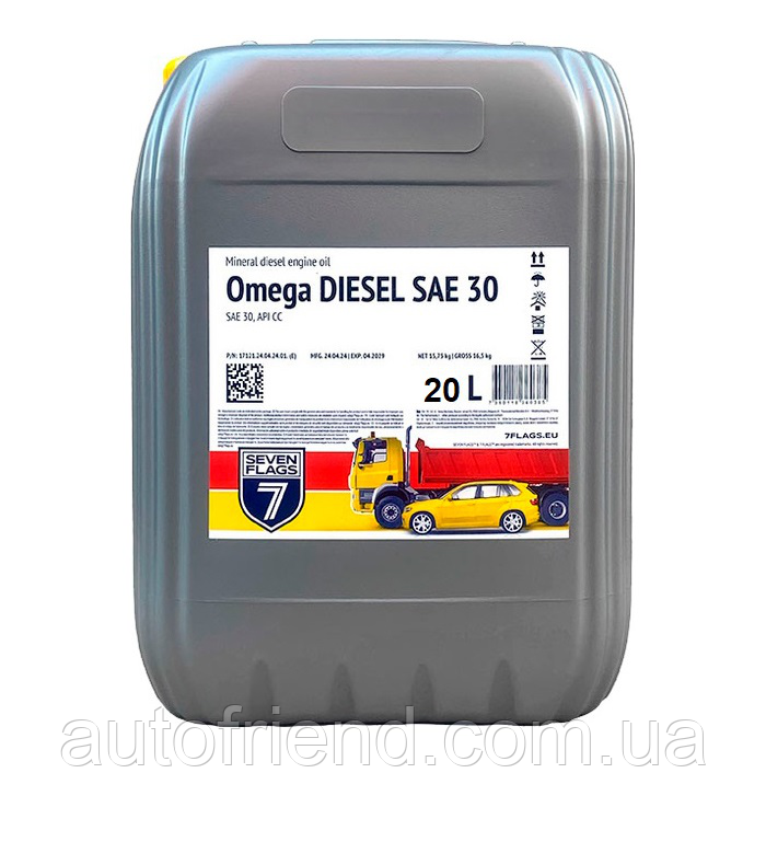 Олива моторна 7FLAGS Omega DIESEL SAE 30 API CC (17,5кг/каністра 20л ПЕ) (М-10Г2к), фото 1