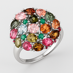 Турмалін різнокольоровий срібна каблучка, 0582ЛТ