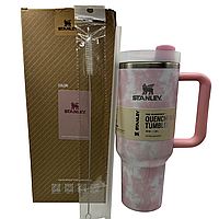 Термос термочашка з нержавіючої сталі  Stanley Quencher H2.0 Tumbler 1,18 л Pink Marble KT6007896 solve