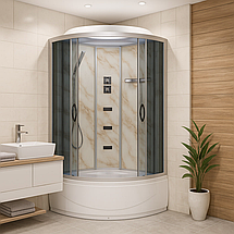 Душовий бокс Vivia TKF90 Мармур BG 90x90x215 см з глибоким піддоном сатин з гідромасажем тоноване скло, фото 2