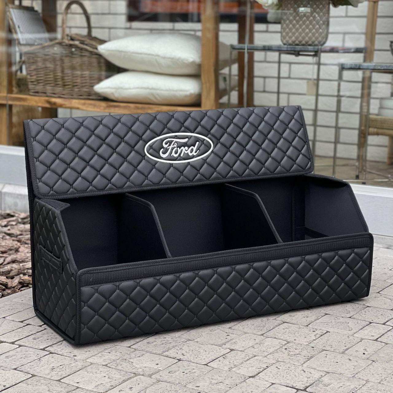 Органайзер у багажник з логотипом Ford з екошкіри, чорний, 80 см, саквояж, фото 1