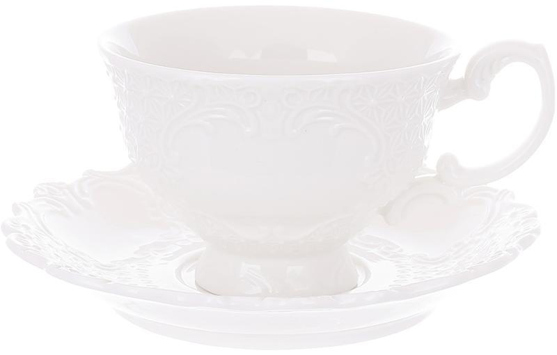 Набір 4 чайні чашки "Білий Ажур" порцеляна 250мл mebelime mebelime із блюдцями, фото 1