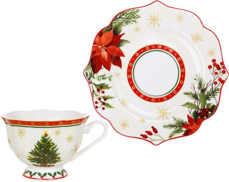 Чайно-кавовий фарфоровий набір "Christmas Story" 2 чашки 170мл mebelime mebelime з 2 блюдцями, фото 1