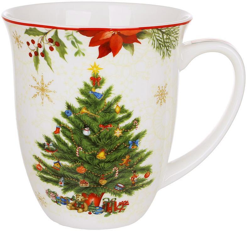 Кухоль (чашка) порцеляновий "Christmas Story" 470мл mebelime mebelime, білий з червоним, червоний з білим, фото 1
