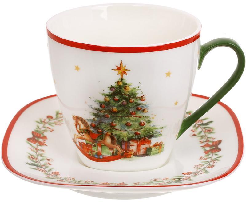 Чашка порцелянова з блюдцем "Різдвяна Ялинка" чайна пара 220мл mebelime mebelime, фото 1