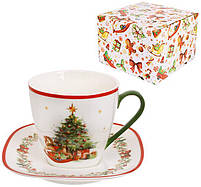 Чашка порцелянова з блюдцем "Різдвяна Ялинка" чайна пара 220мл mebelime mebelime, фото 2