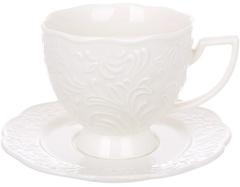 Чашка чайна порцелянова "White City Lily" 250мл mebelime mebelime із блюдцем, фото 1