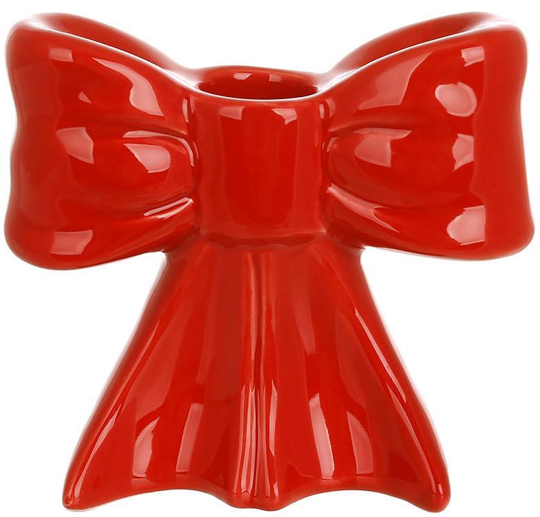Набір 2 керамічних підсвічника "Червоний Бант" 11х5.2х10см mebelime, свічка Ø23мм, фото 1