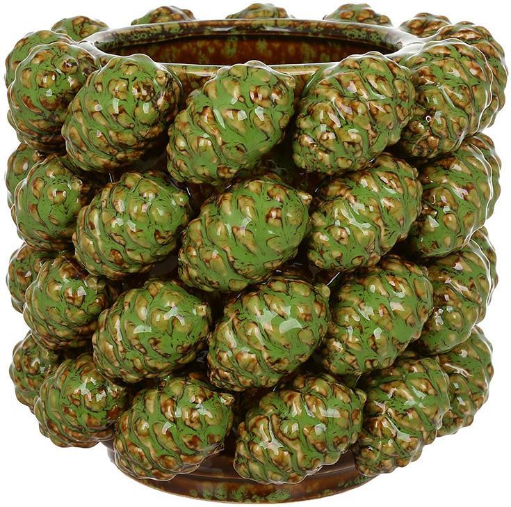 Ваза порцелянова "Сones" Ø18х16см mebelime з рельєфним декором зелені шишки, фото 1