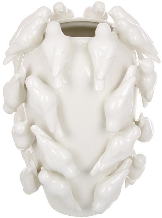 Ваза порцелянова "White Birds" Ø19х24см mebelime з рельєфним декором білі птахи, фото 1