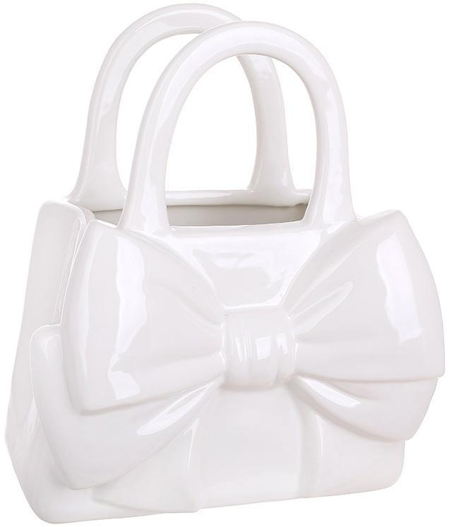 Ваза керамічна "Білий Бант" 20х12х22.5см mebelime, у формі сумочки, фото 1