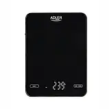 Кухонні ваги Adler AD 3177b, до 10 кг, точність 1 г, сенсорне керування, LED-дисплей, USB Type-C, скляна платформа, фото 7
