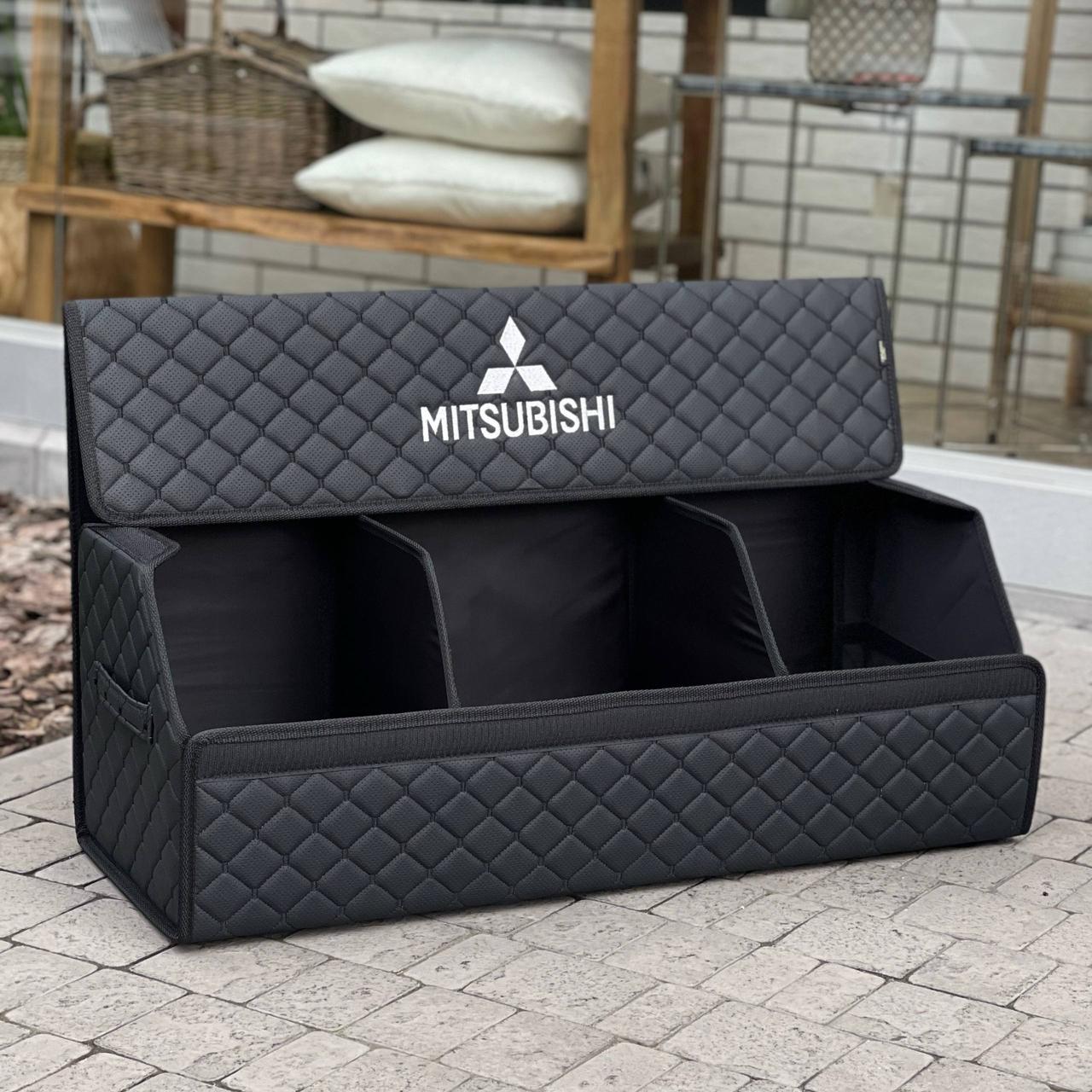 Органайзер у багажник з логотипом Mitsubishi з екошкіри, чорний, 80 см, складаний органайзер у багажник, фото 1