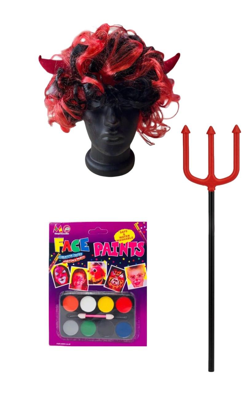 Набір для Хелловіну “Диявольський стиль” | Перука, тризуб, фарби для обличчя