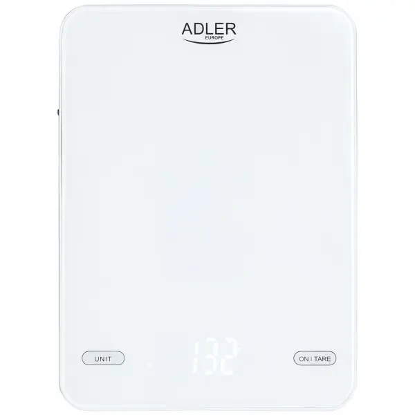 Кухонні ваги Adler AD 3177w, до 10 кг, точність 1 г, сенсорне керування, LED-дисплей, USB Type-C, скляна платформа, фото 1