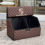 Органайзер у багажник на магніті з логотипом Porsche з екошкіри, шоколадний, 50 см, сумка в багажник, фото 3