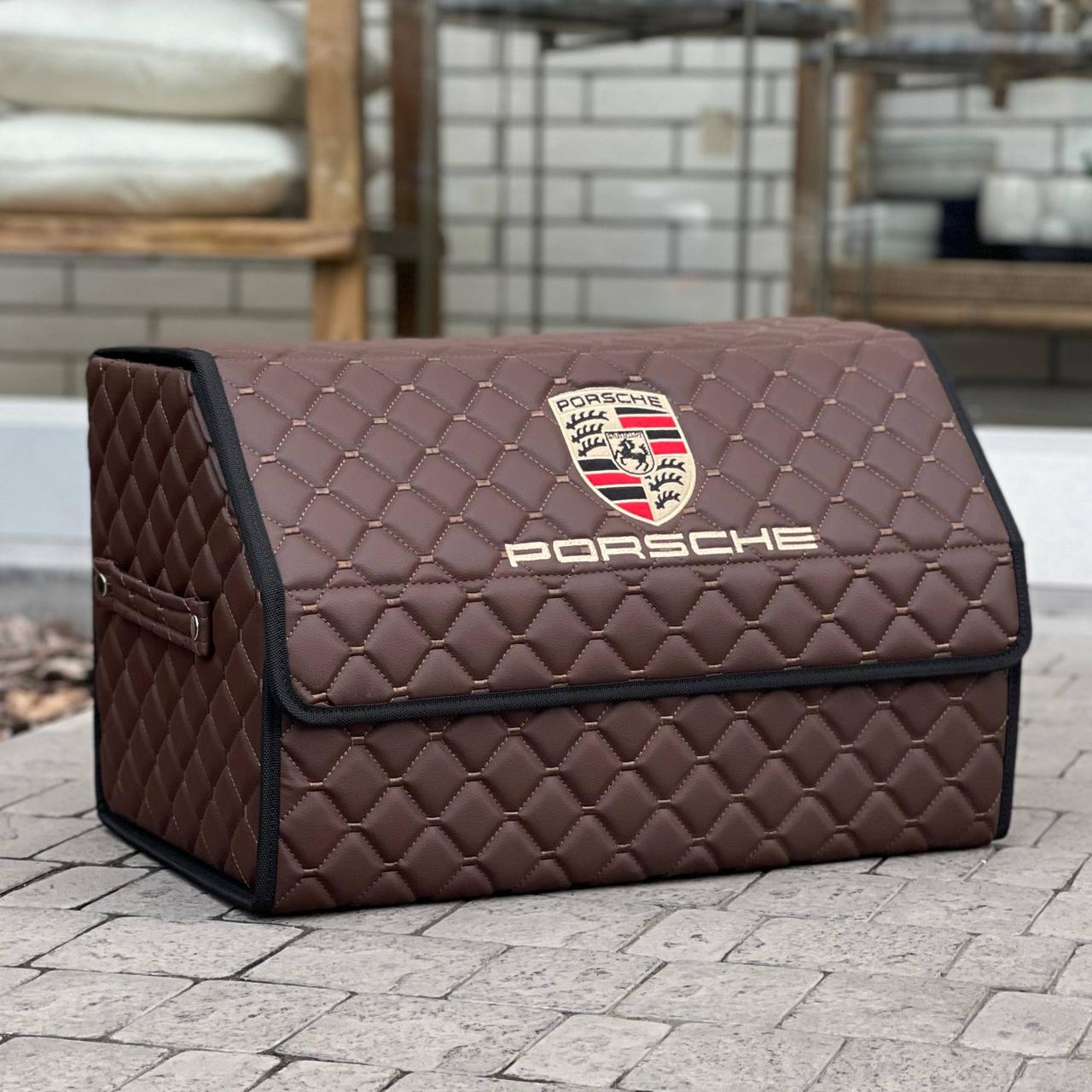 Органайзер у багажник на магніті з логотипом Porsche з екошкіри, шоколадний, 50 см, сумка в багажник, фото 1