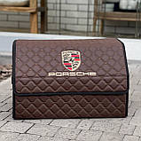 Органайзер у багажник на магніті з логотипом Porsche з екошкіри, шоколадний, 50 см, сумка в багажник, фото 5