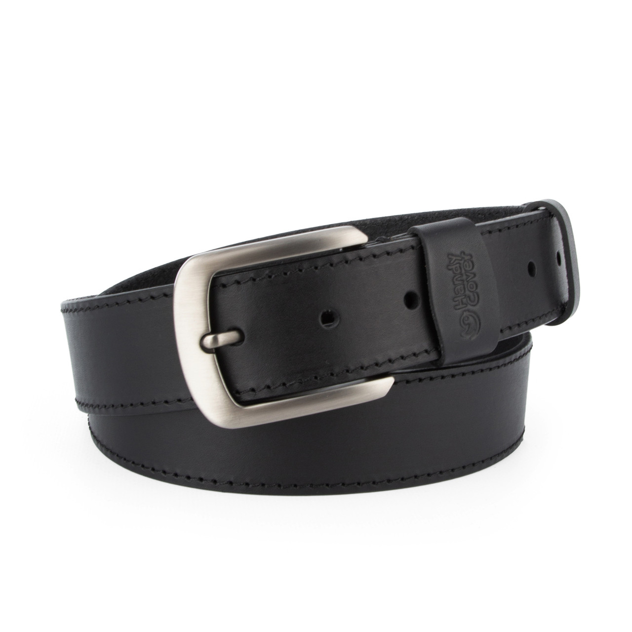 Ремінь чоловічий шкіряний зі строчкою Handycover HC0072 чорний (125 см), фото 1
