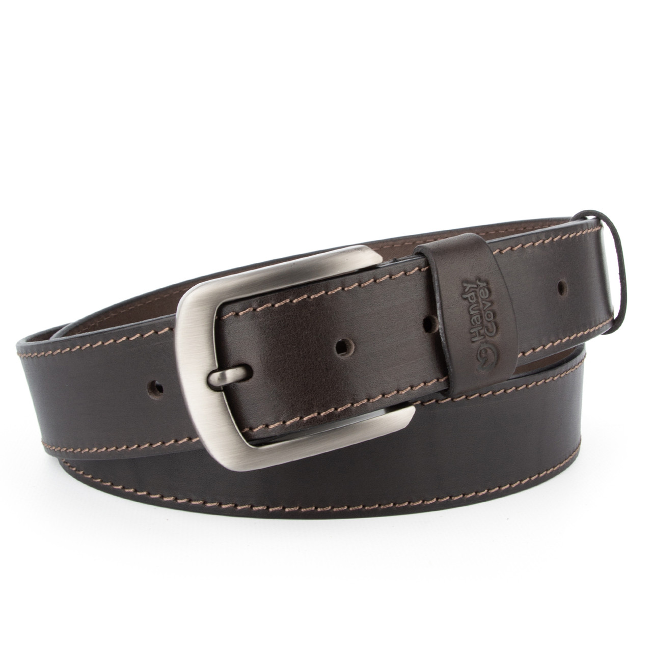 Ремінь чоловічий шкіряний зі строчкою Handycover HC0072 коричневий (125 см)