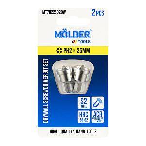 Набір біт Molder з обмежувачем для гіпсокартону PH2x25мм 2шт MT7022502DW