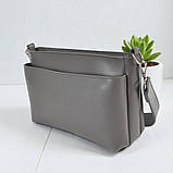 Жіноча сумка через плече з екошкіри графіт маленька сумочка з двома ремінцями, фото 5