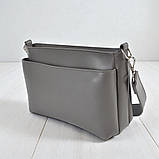 Жіноча сумка через плече з екошкіри графіт маленька сумочка з двома ремінцями, фото 3