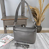 Жіноча сумка через плече з екошкіри графіт маленька сумочка з двома ремінцями, фото 4