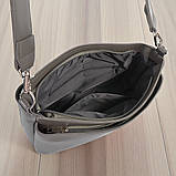 Жіноча сумка через плече з екошкіри графіт маленька сумочка з двома ремінцями, фото 7