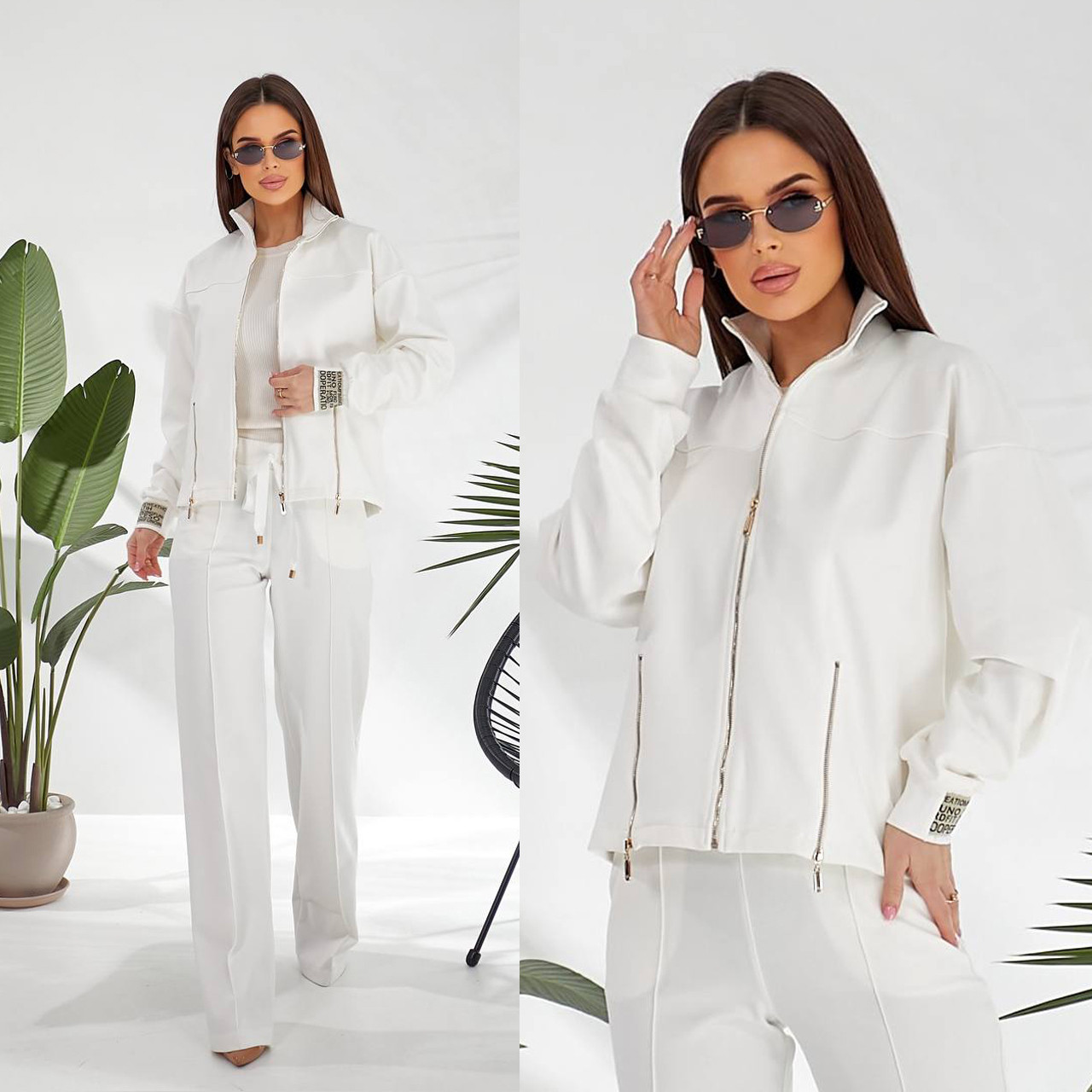 Жіночий брючний трикотажний костюм на блискавці (р.42-44,46-48) Туреччина, фото 1