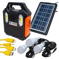 Портативна сонячна система Радіо, Bluetooth колонка, вбудований акумулятор, 3 лампочки 3 W